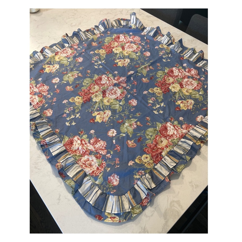 Waverly Garden Room Tablecover Square 42" Blue Floral Ruffle Vintage Cottagecore